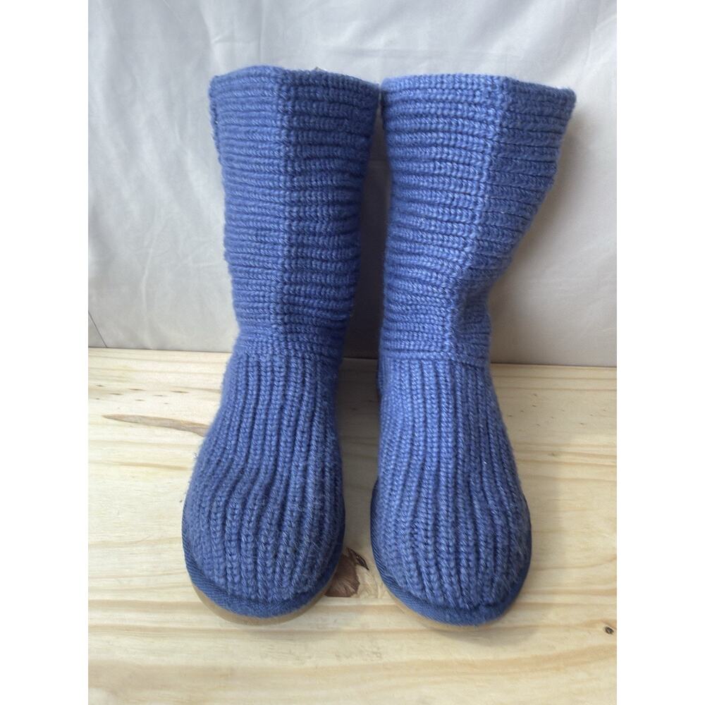 UGG Classic Cardy Mid Calf Knit Crochet Boots women’s Size 6 Sheepskin Footbed